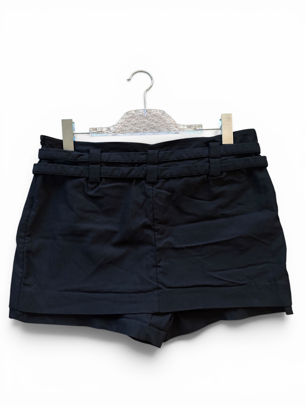 Tailored Black Wrap Skort Shorts with Double Belt - Picture 2 of 6